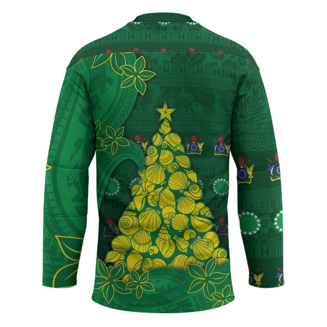 Cook Islands Christmas Hockey Jersey Seashell Xmas Tree Tribal Waves - Polynesian Pride