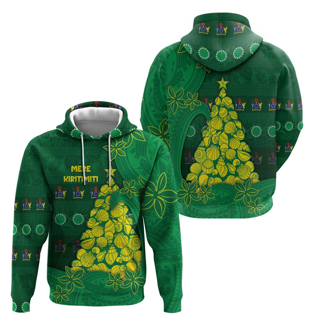 Cook Islands Christmas Hoodie Seashell Xmas Tree Tribal Waves - Polynesian Pride