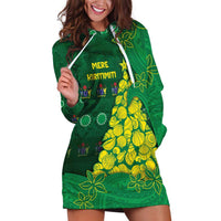 Cook Islands Christmas Hoodie Dress Seashell Xmas Tree Tribal Waves DT05 Green - Polynesian Pride