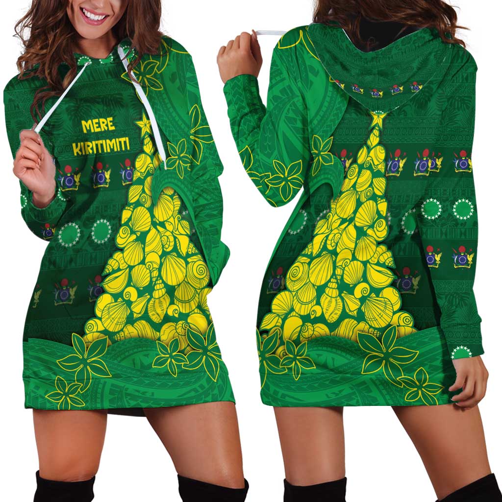Cook Islands Christmas Hoodie Dress Seashell Xmas Tree Tribal Waves DT05 - Polynesian Pride