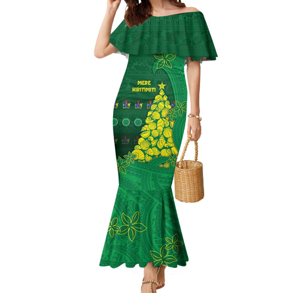 Cook Islands Christmas Mermaid Dress Seashell Xmas Tree Tribal Waves - Polynesian Pride