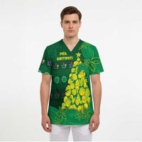 Cook Islands Christmas Scrub Top Seashell Xmas Tree Tribal Waves - Polynesian Pride