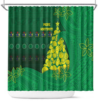 Cook Islands Christmas Shower Curtain Seashell Xmas Tree Tribal Waves DT05 Green - Polynesian Pride