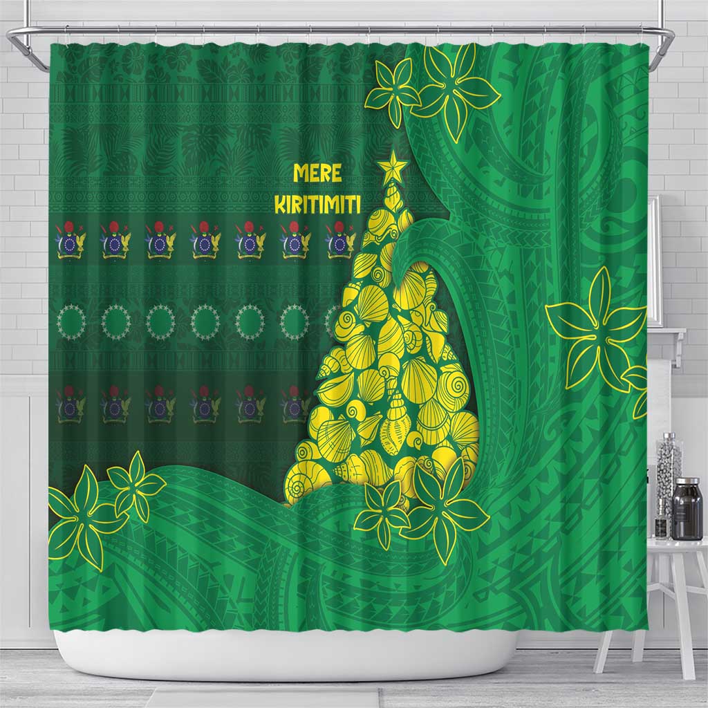 Cook Islands Christmas Shower Curtain Seashell Xmas Tree Tribal Waves DT05 - Polynesian Pride