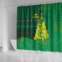 Cook Islands Christmas Shower Curtain Seashell Xmas Tree Tribal Waves DT05 - Polynesian Pride