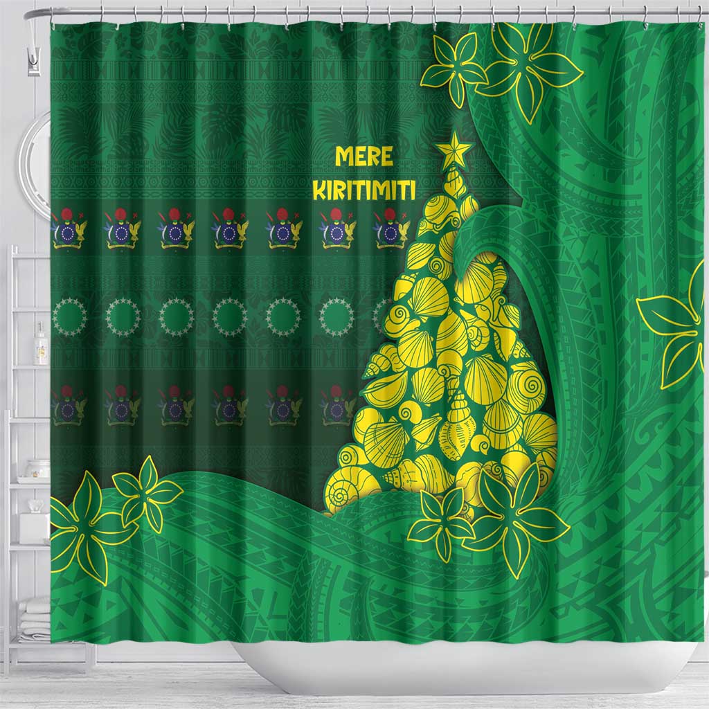 Cook Islands Christmas Shower Curtain Seashell Xmas Tree Tribal Waves DT05 - Polynesian Pride