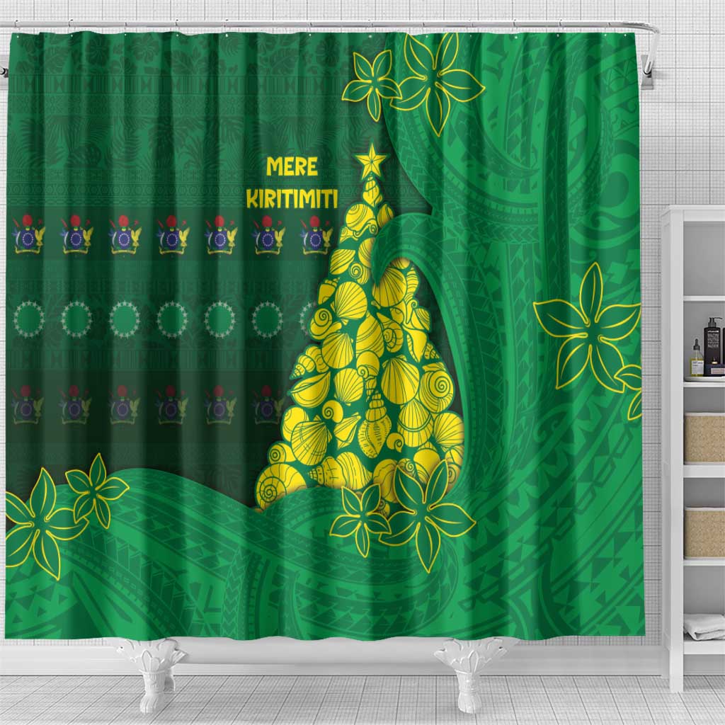 Cook Islands Christmas Shower Curtain Seashell Xmas Tree Tribal Waves DT05 - Polynesian Pride