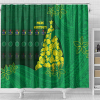 Cook Islands Christmas Shower Curtain Seashell Xmas Tree Tribal Waves DT05 - Polynesian Pride