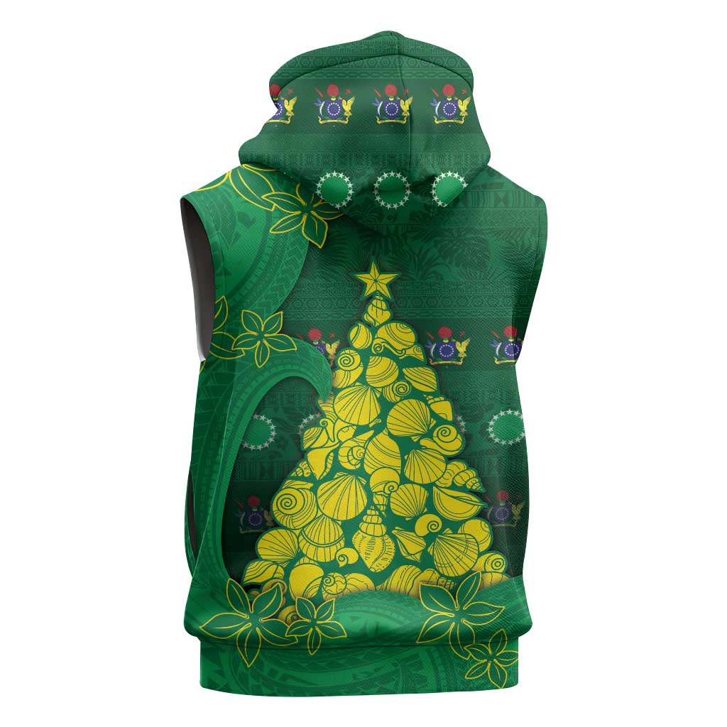 Cook Islands Christmas Sleeveless Zip Hoodie Seashell Xmas Tree Tribal Waves - Polynesian Pride