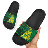 Cook Islands Christmas Slide Sandals Seashell Xmas Tree Tribal Waves - Polynesian Pride