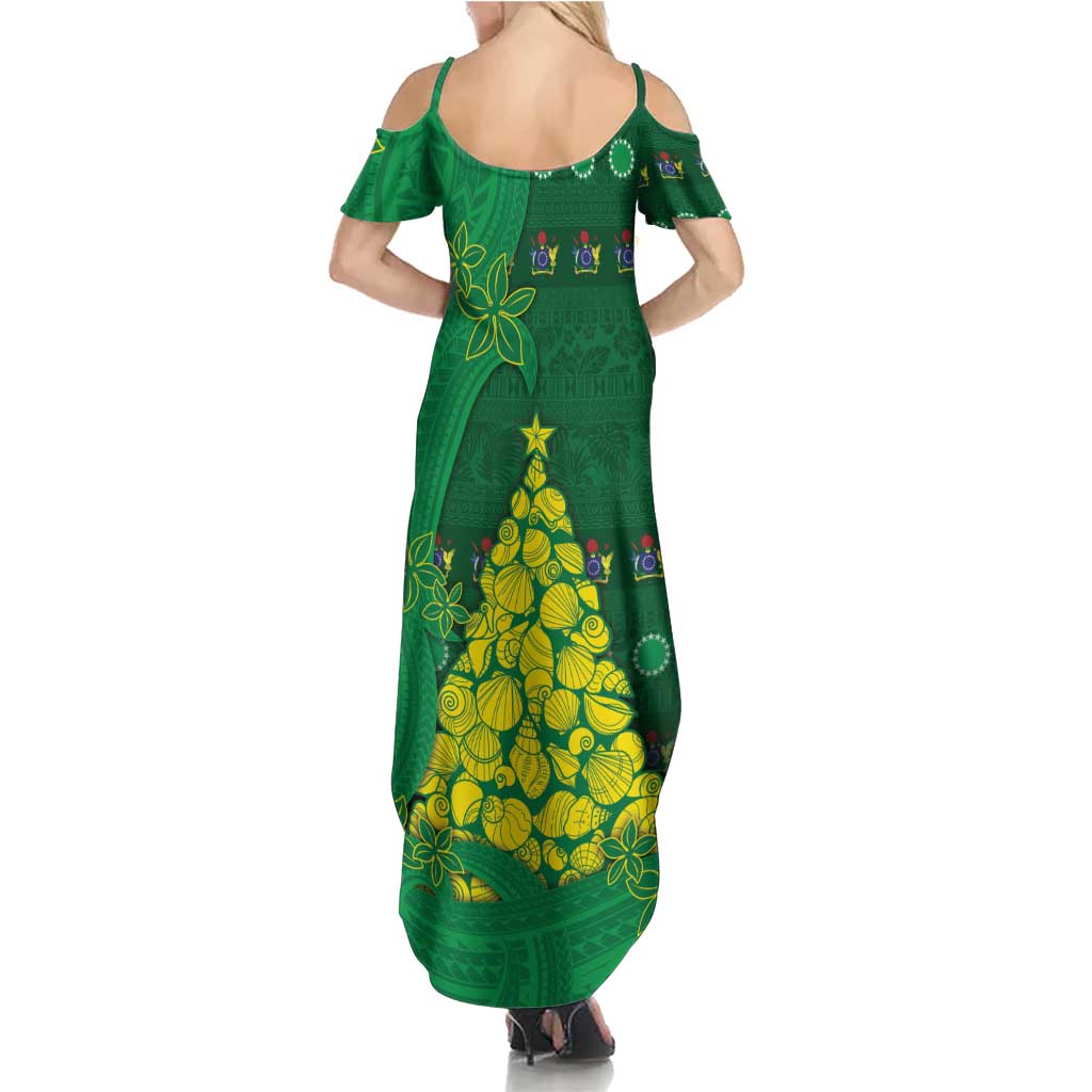 Cook Islands Christmas Summer Maxi Dress Seashell Xmas Tree Tribal Waves - Polynesian Pride