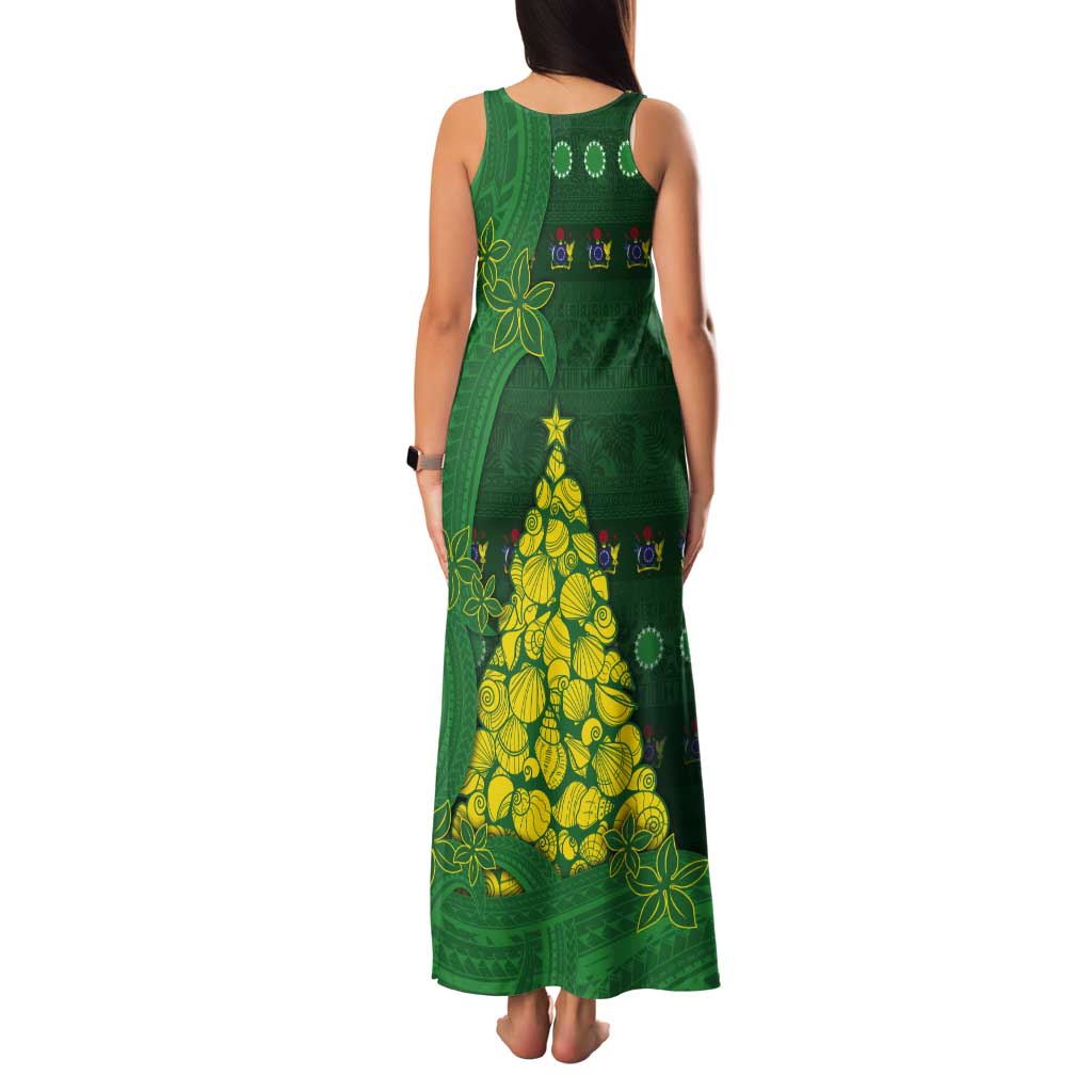 Cook Islands Christmas Tank Maxi Dress Seashell Xmas Tree Tribal Waves - Polynesian Pride