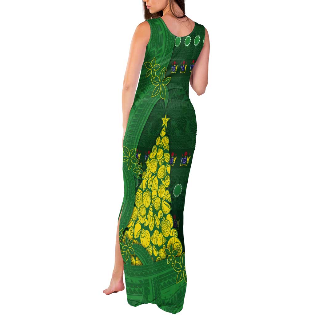 Cook Islands Christmas Tank Maxi Dress Seashell Xmas Tree Tribal Waves - Polynesian Pride