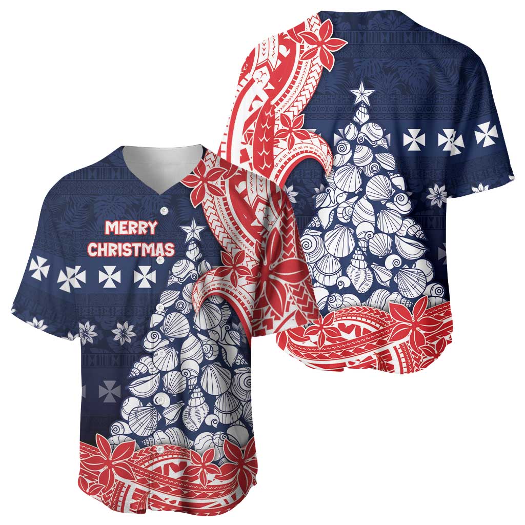 Wallis And Futuna Christmas Baseball Jersey Seashell Xmas Tree Tribal Waves - Polynesian Pride