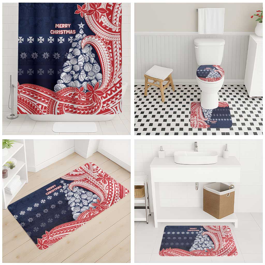 Wallis And Futuna Christmas Bathroom Set Seashell Xmas Tree Tribal Waves - Polynesian Pride