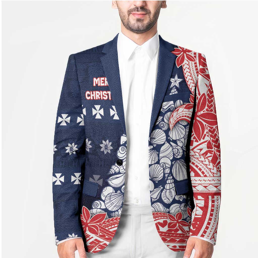 Wallis And Futuna Christmas Blazer Seashell Xmas Tree Tribal Waves DT05 - Polynesian Pride