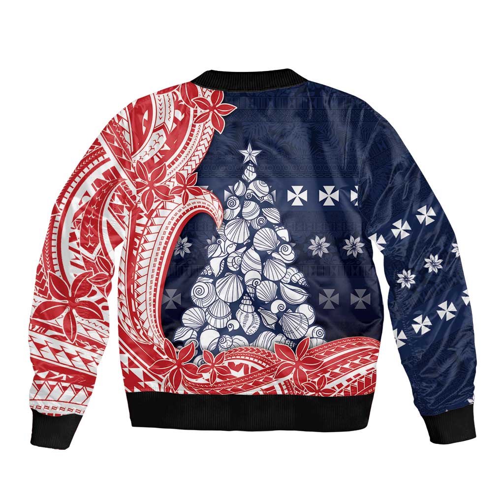 Wallis And Futuna Christmas Bomber Jacket Seashell Xmas Tree Tribal Waves DT05 - Polynesian Pride