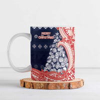 Wallis And Futuna Christmas Ceramic Mug Seashell Xmas Tree Tribal Waves DT05 Navy - Polynesian Pride