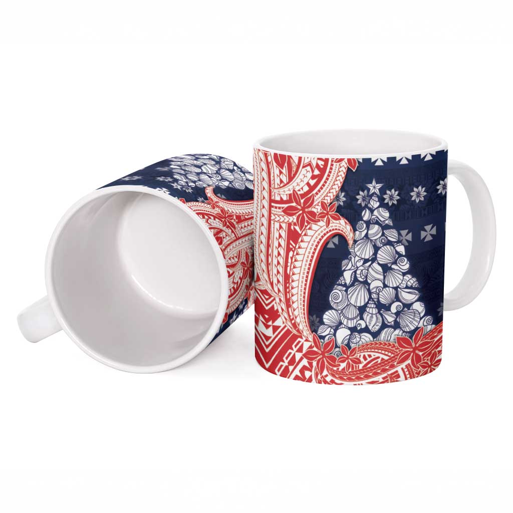 Wallis And Futuna Christmas Ceramic Mug Seashell Xmas Tree Tribal Waves DT05 - Polynesian Pride