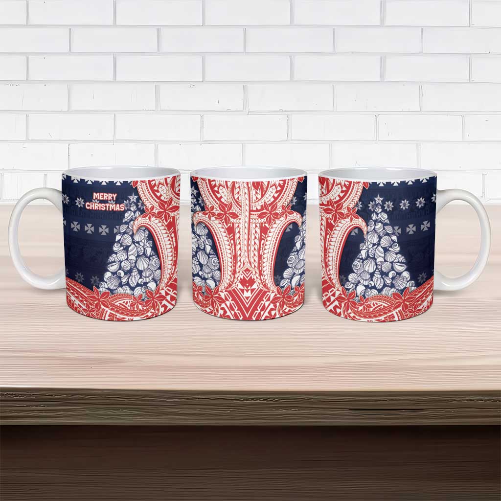 Wallis And Futuna Christmas Ceramic Mug Seashell Xmas Tree Tribal Waves DT05 - Polynesian Pride