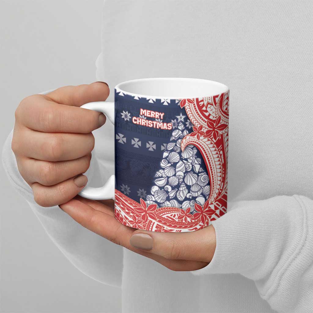 Wallis And Futuna Christmas Ceramic Mug Seashell Xmas Tree Tribal Waves DT05 - Polynesian Pride