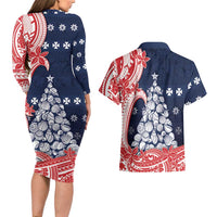 Wallis And Futuna Christmas Couples Matching Long Sleeve Bodycon Dress and Hawaiian Shirt Seashell Xmas Tree Tribal Waves DT05 - Polynesian Pride