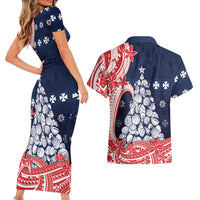 Wallis And Futuna Christmas Couples Matching Short Sleeve Bodycon Dress and Hawaiian Shirt Seashell Xmas Tree Tribal Waves DT05 - Polynesian Pride