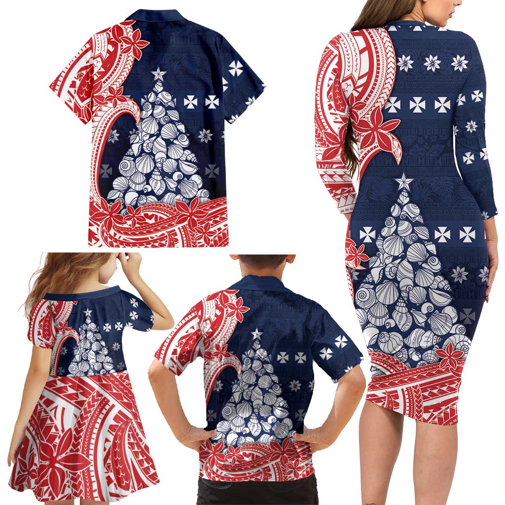 Wallis And Futuna Christmas Family Matching Long Sleeve Bodycon Dress and Hawaiian Shirt Seashell Xmas Tree Tribal Waves DT05 - Polynesian Pride