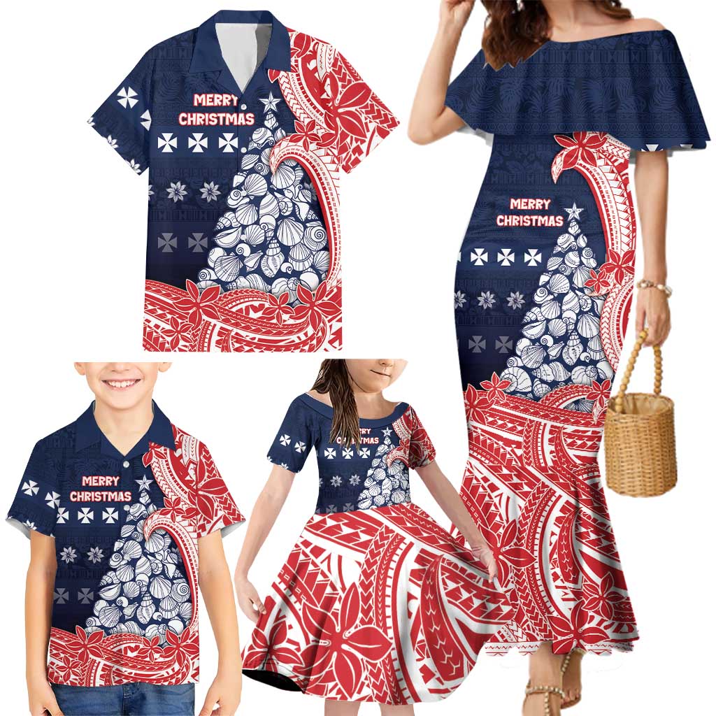 Wallis And Futuna Christmas Family Matching Mermaid Dress and Hawaiian Shirt Seashell Xmas Tree Tribal Waves - Polynesian Pride