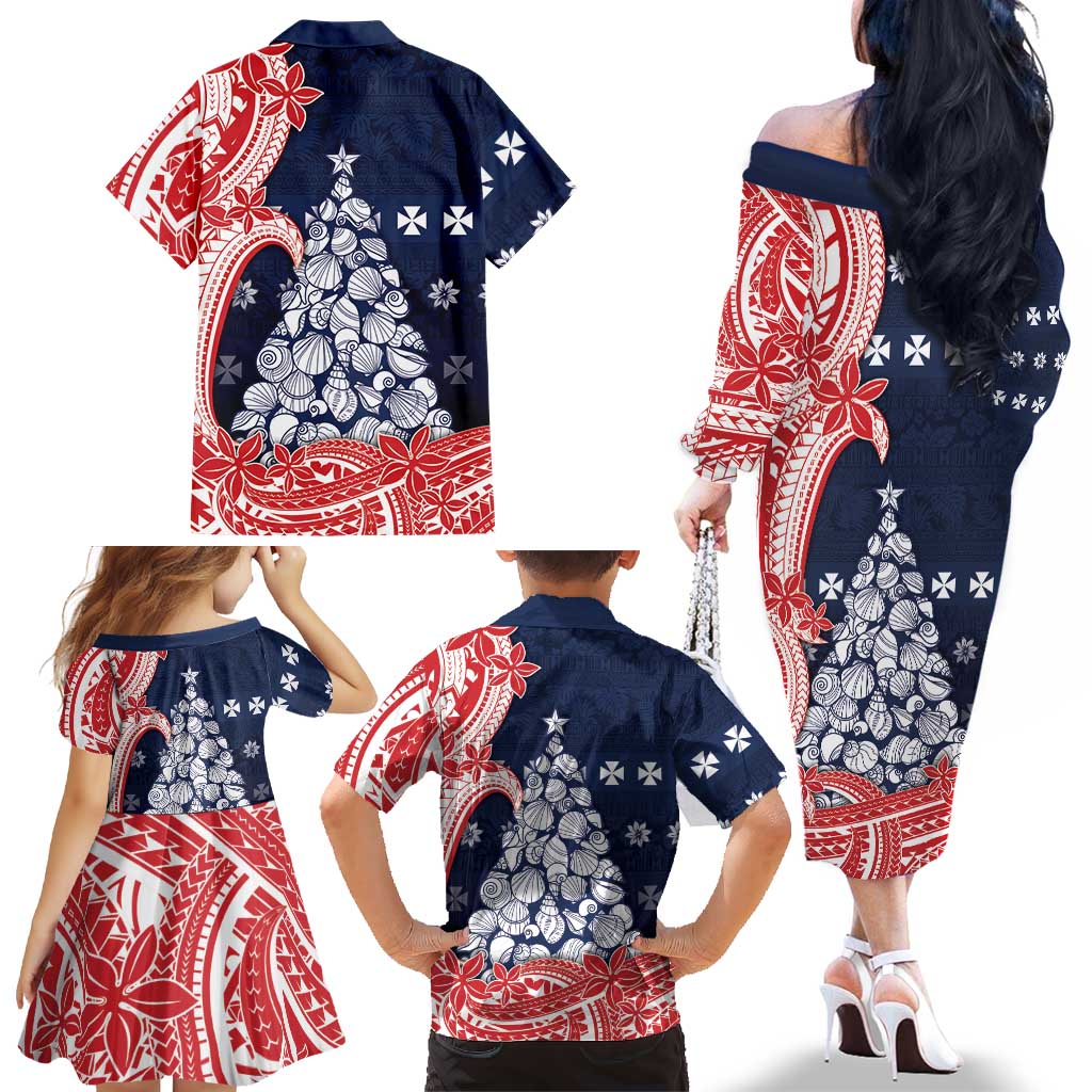 Wallis And Futuna Christmas Family Matching Off The Shoulder Long Sleeve Dress and Hawaiian Shirt Seashell Xmas Tree Tribal Waves DT05 - Polynesian Pride