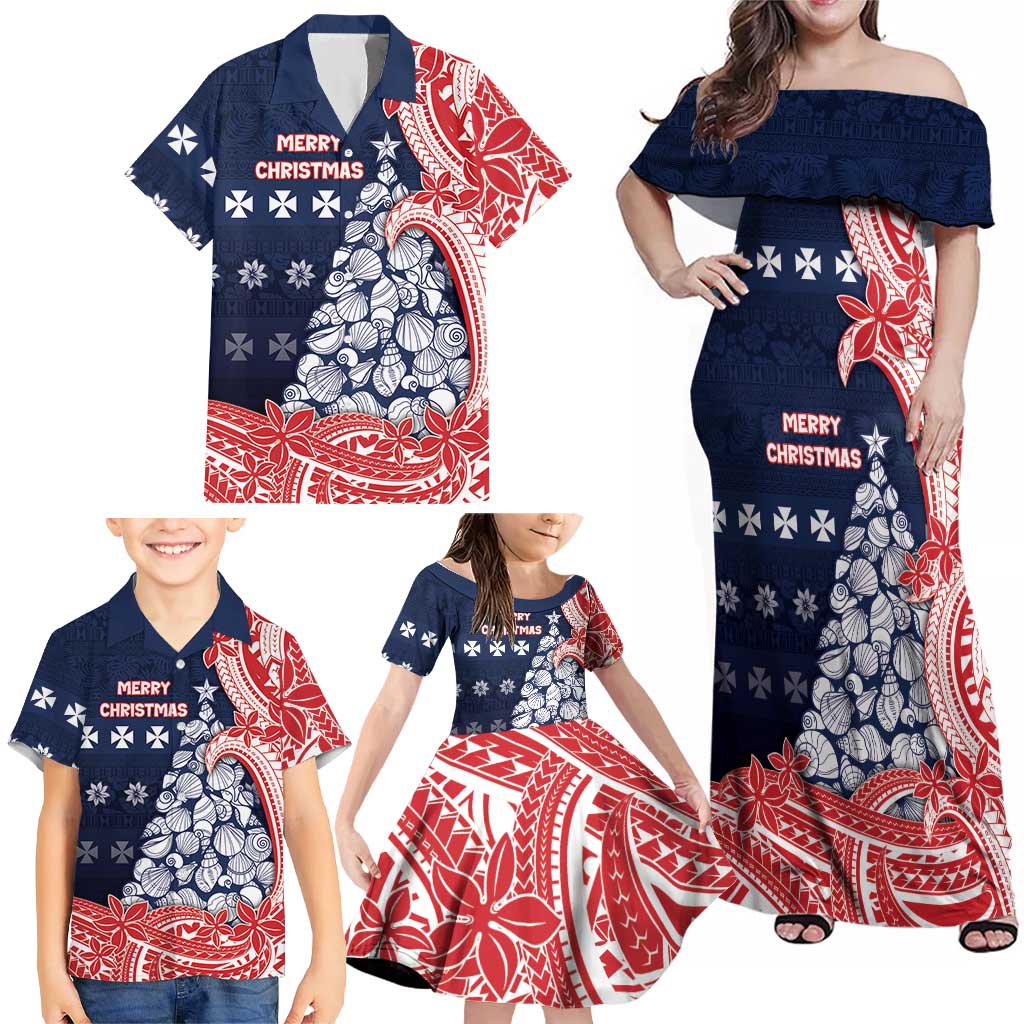 Wallis And Futuna Christmas Family Matching Off Shoulder Maxi Dress and Hawaiian Shirt Seashell Xmas Tree Tribal Waves DT05 - Polynesian Pride
