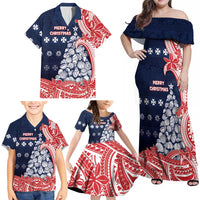 Wallis And Futuna Christmas Family Matching Off Shoulder Maxi Dress and Hawaiian Shirt Seashell Xmas Tree Tribal Waves DT05 - Polynesian Pride