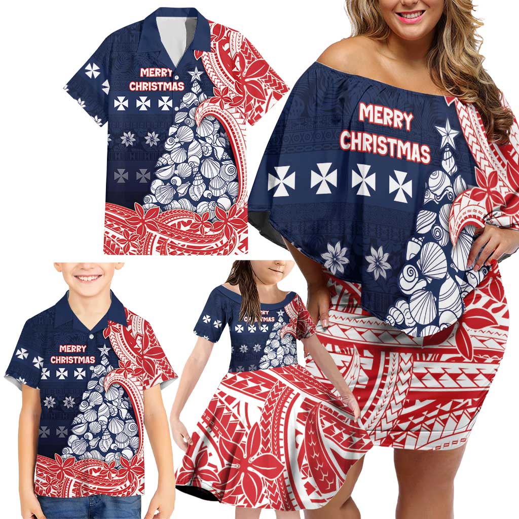 Wallis And Futuna Christmas Family Matching Off Shoulder Short Dress and Hawaiian Shirt Seashell Xmas Tree Tribal Waves DT05 - Polynesian Pride