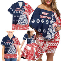 Wallis And Futuna Christmas Family Matching Off Shoulder Short Dress and Hawaiian Shirt Seashell Xmas Tree Tribal Waves DT05 - Polynesian Pride