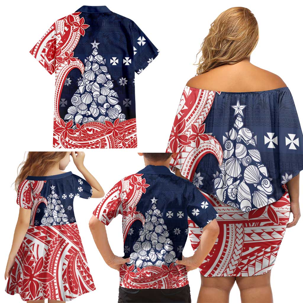 Wallis And Futuna Christmas Family Matching Off Shoulder Short Dress and Hawaiian Shirt Seashell Xmas Tree Tribal Waves DT05 - Polynesian Pride