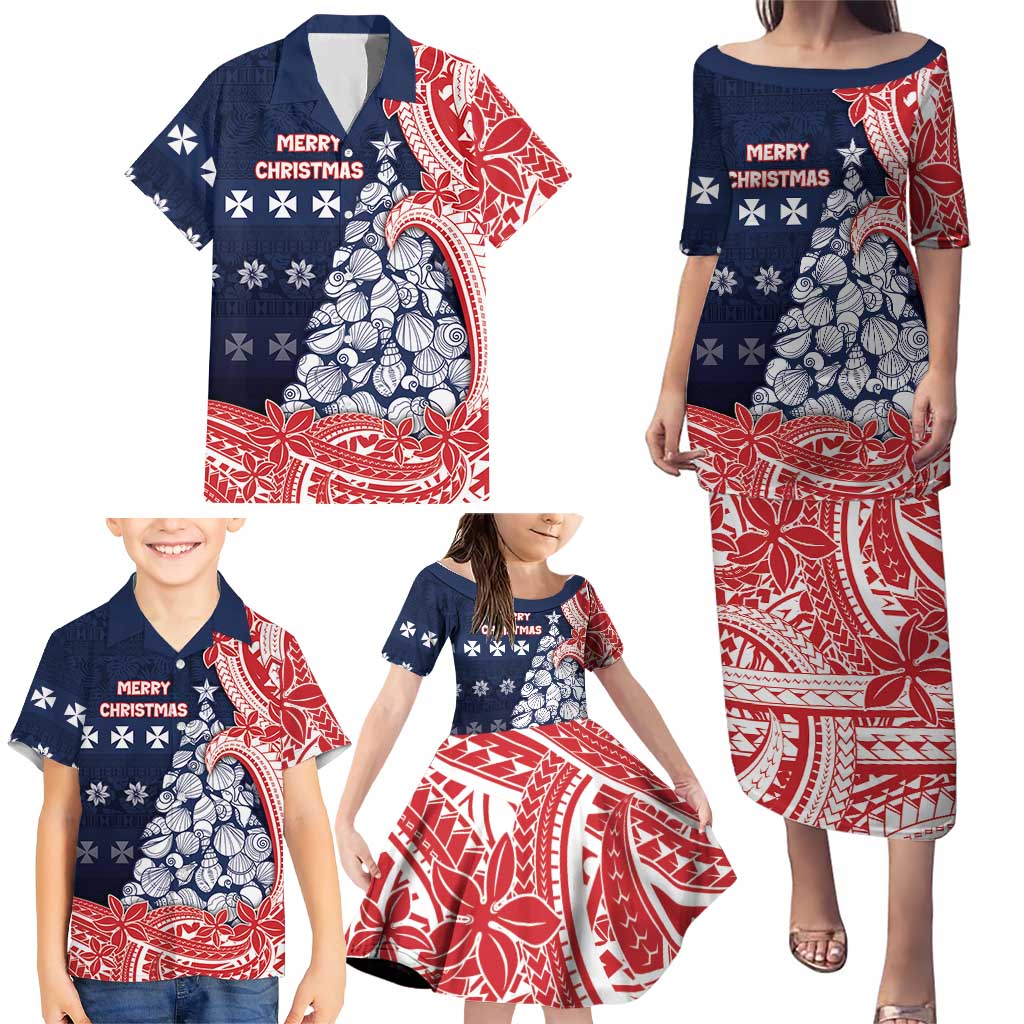 Wallis And Futuna Christmas Family Matching Puletasi and Hawaiian Shirt Seashell Xmas Tree Tribal Waves DT05 - Polynesian Pride