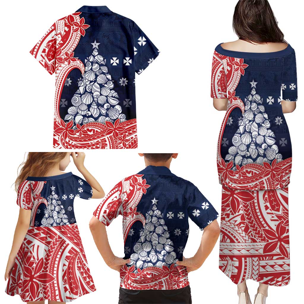Wallis And Futuna Christmas Family Matching Puletasi and Hawaiian Shirt Seashell Xmas Tree Tribal Waves DT05 - Polynesian Pride