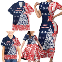 Wallis And Futuna Christmas Family Matching Short Sleeve Bodycon Dress and Hawaiian Shirt Seashell Xmas Tree Tribal Waves DT05 - Polynesian Pride