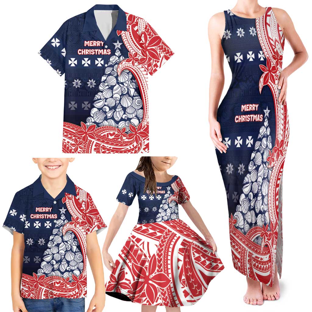 Wallis And Futuna Christmas Family Matching Tank Maxi Dress and Hawaiian Shirt Seashell Xmas Tree Tribal Waves - Polynesian Pride