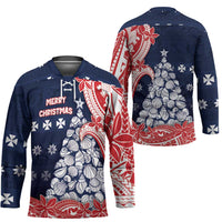 Wallis And Futuna Christmas Hockey Jersey Seashell Xmas Tree Tribal Waves - Polynesian Pride
