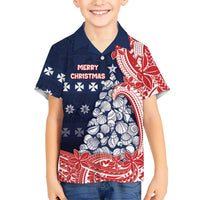 Wallis And Futuna Christmas Kid Hawaiian Shirt Seashell Xmas Tree Tribal Waves - Polynesian Pride