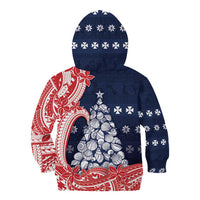 Wallis And Futuna Christmas Kid Hoodie Seashell Xmas Tree Tribal Waves - Polynesian Pride