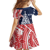 Wallis And Futuna Christmas Kid Short Sleeve Dress Seashell Xmas Tree Tribal Waves - Polynesian Pride