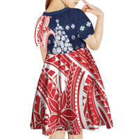 Wallis And Futuna Christmas Kid Short Sleeve Dress Seashell Xmas Tree Tribal Waves - Polynesian Pride