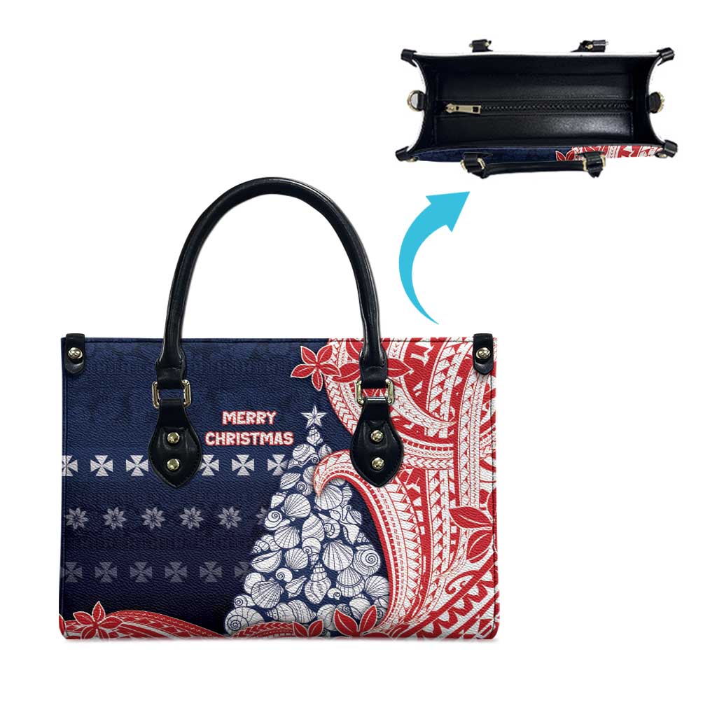 Wallis And Futuna Christmas Leather Bag Seashell Xmas Tree Tribal Waves - Polynesian Pride