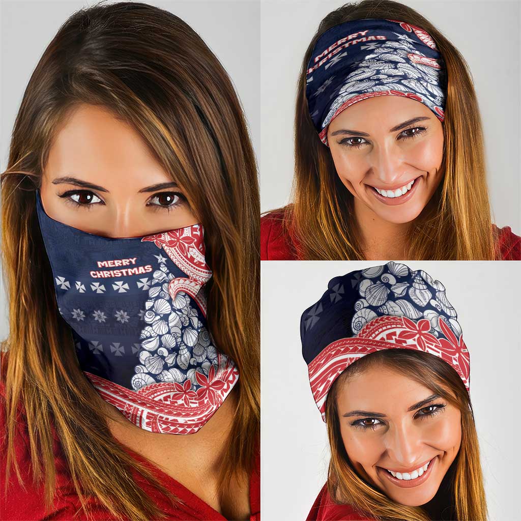 Wallis And Futuna Christmas Neck Gaiter Seashell Xmas Tree Tribal Waves - Polynesian Pride