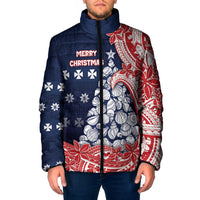 Wallis And Futuna Christmas Padded Jacket Seashell Xmas Tree Tribal Waves DT05 Men Navy - Polynesian Pride