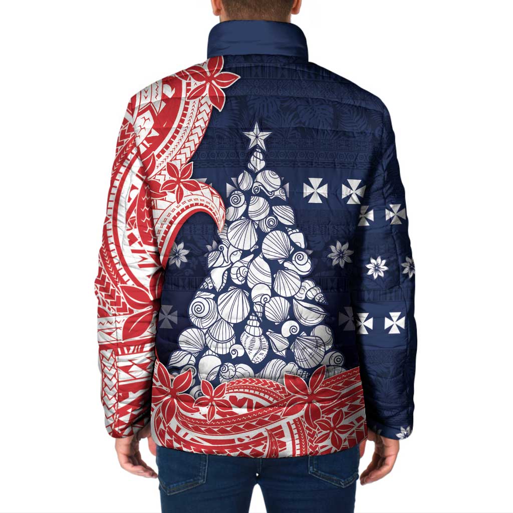 Wallis And Futuna Christmas Padded Jacket Seashell Xmas Tree Tribal Waves DT05 - Polynesian Pride