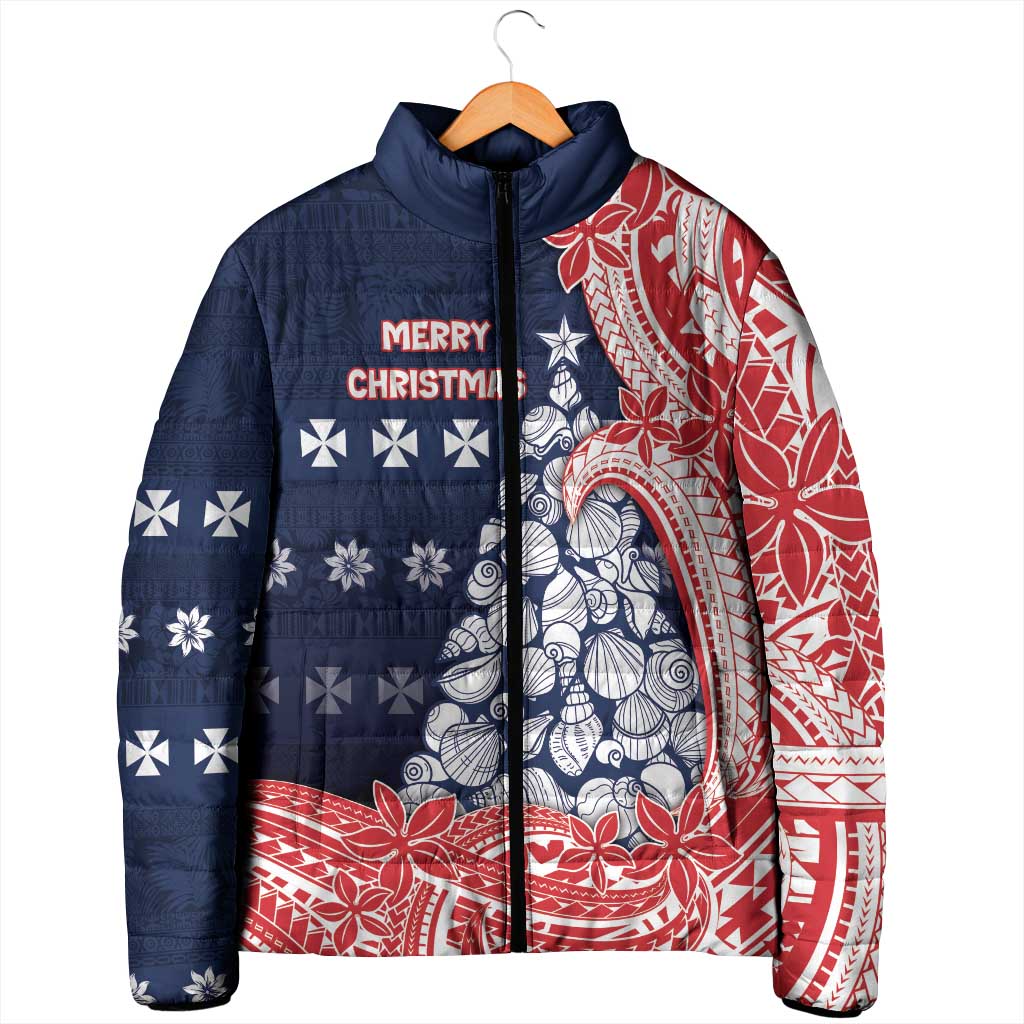 Wallis And Futuna Christmas Padded Jacket Seashell Xmas Tree Tribal Waves DT05 - Polynesian Pride