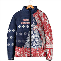 Wallis And Futuna Christmas Padded Jacket Seashell Xmas Tree Tribal Waves DT05 - Polynesian Pride